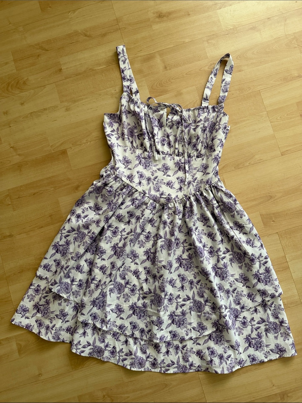 Scarlet Darkness Lavender Floral Mini Corset Dress with Pockets